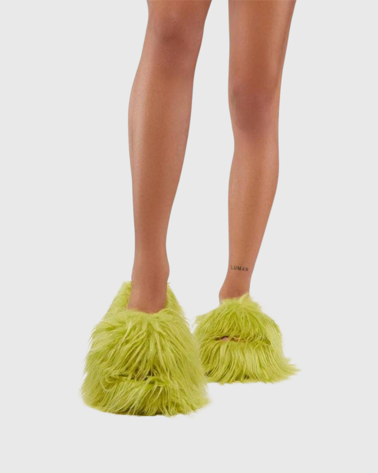 Sadaf Faux Fur Slippers In Olive