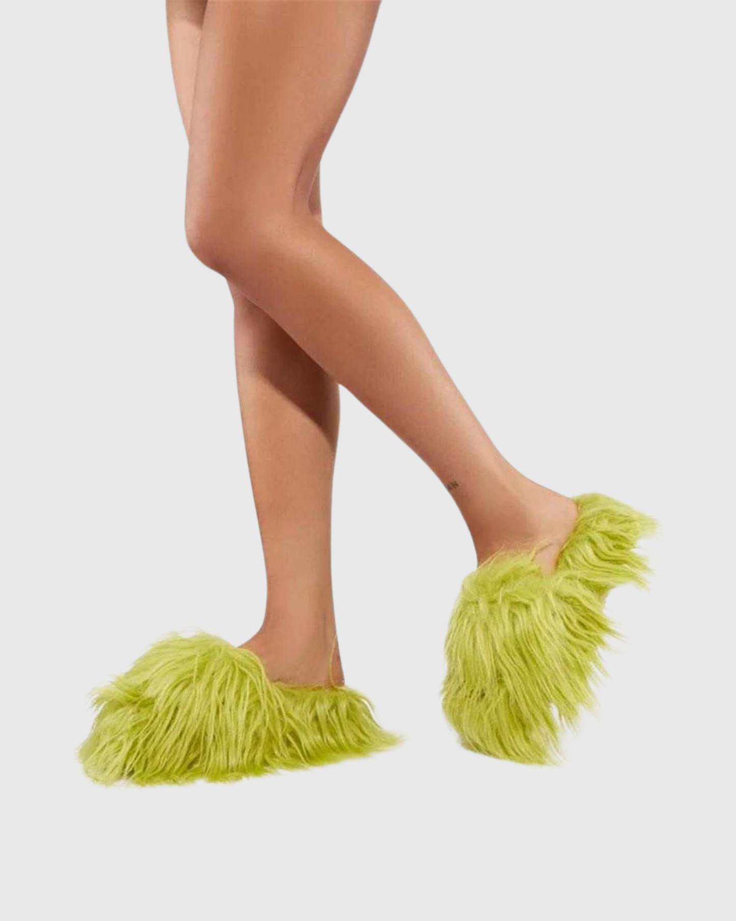 Sadaf Faux Fur Slippers In Olive