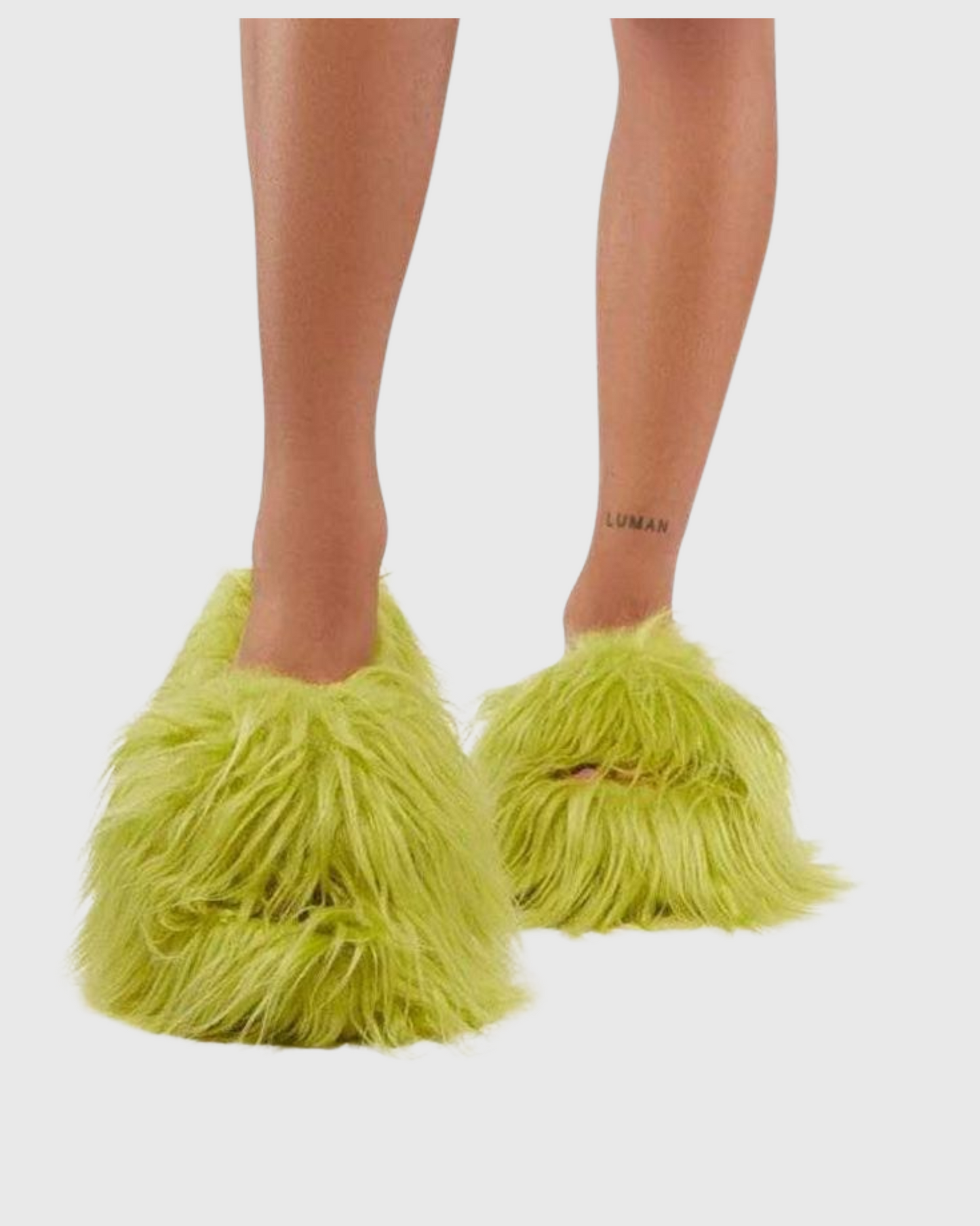 Sadaf Faux Fur Slippers In Olive