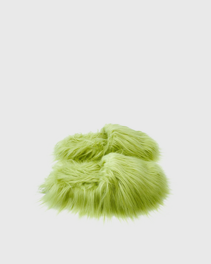 Sadaf Faux Fur Slippers In Olive
