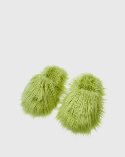 Sadaf Faux Fur Slippers In Olive