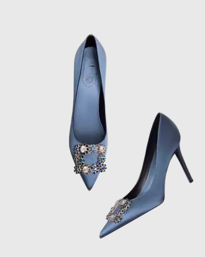 Sadah Rhinestone Buckle Pumps In Blue
