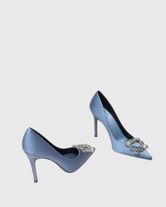 Sadah Rhinestone Buckle Pumps In Blue