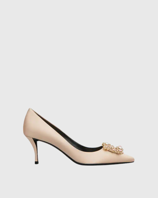 Sadah Rhinestone Buckle Pumps In Champagne