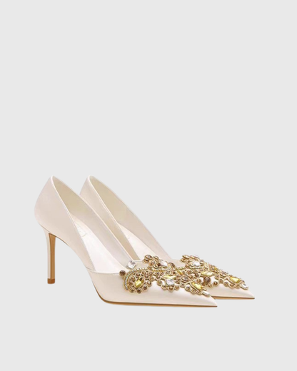 Sadb Diamond Embroidery Satin Pumps In Ivory