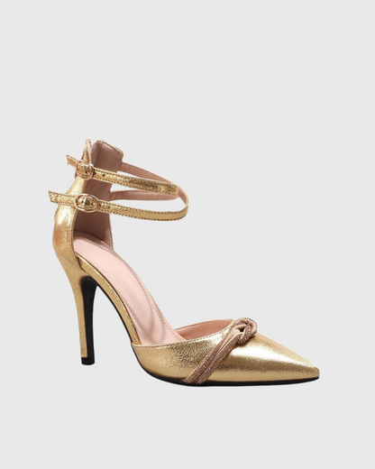 Sade Knot Cross Strap Pumps In Gold