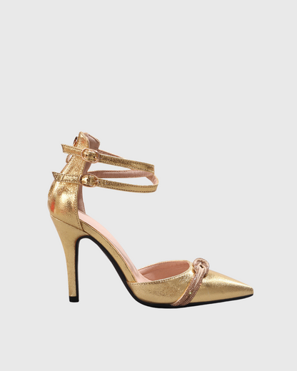 Sade Knot Cross Strap Pumps In Gold