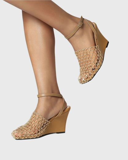 Serah Fishnet Strap Wedge Sandals