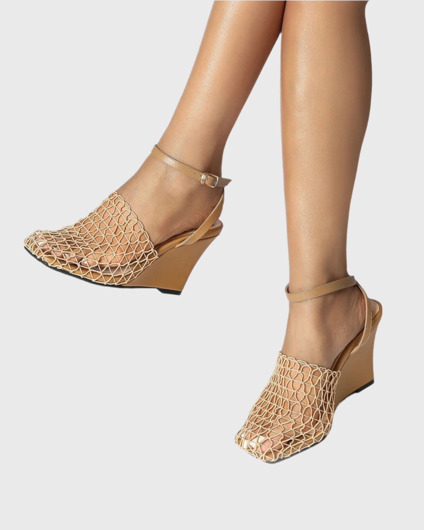 Serah Fishnet Strap Wedge Sandals