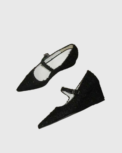 Safari Tweed Chic Wedge Pumps In Black