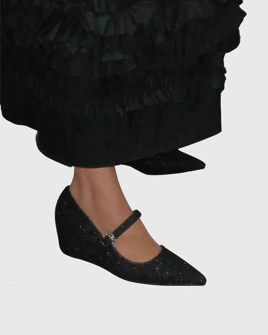 Safari Tweed Chic Wedge Pumps In Black