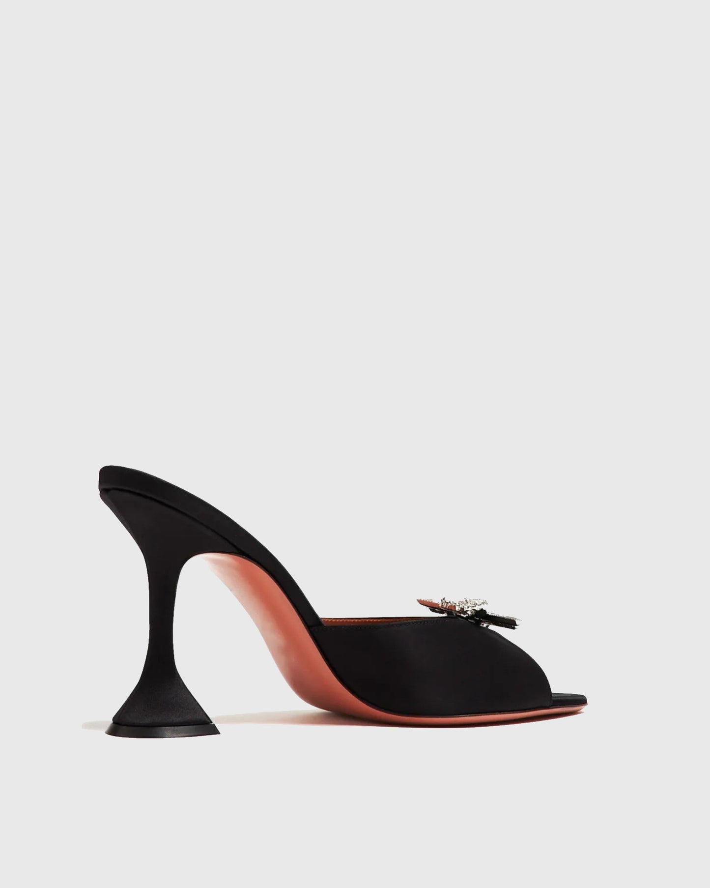 Fedora Crystal Bow Satin Flared Slippers In Black