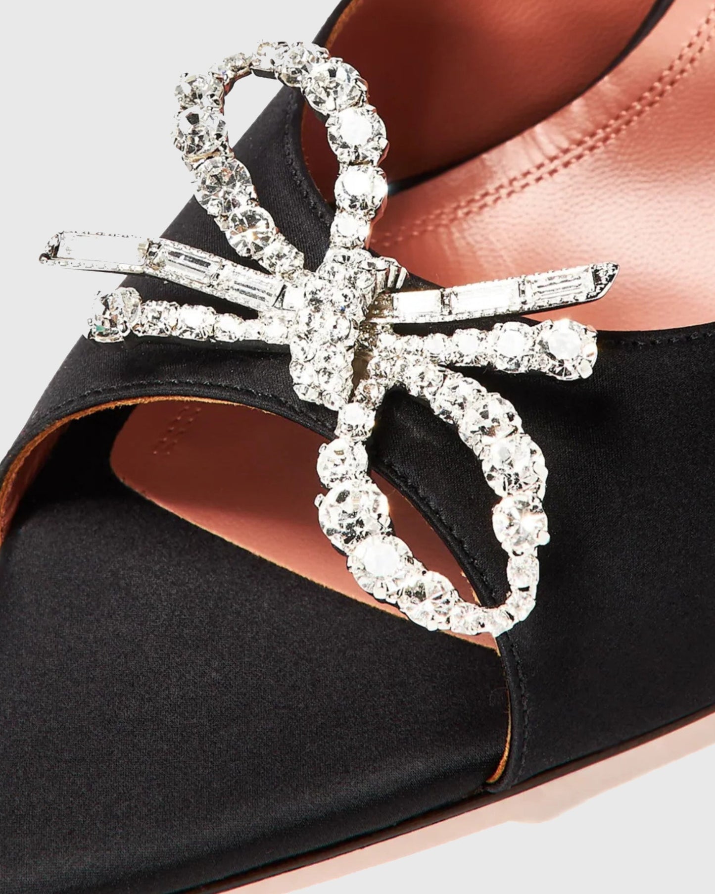 Fedora Crystal Bow Satin Flared Slippers In Black