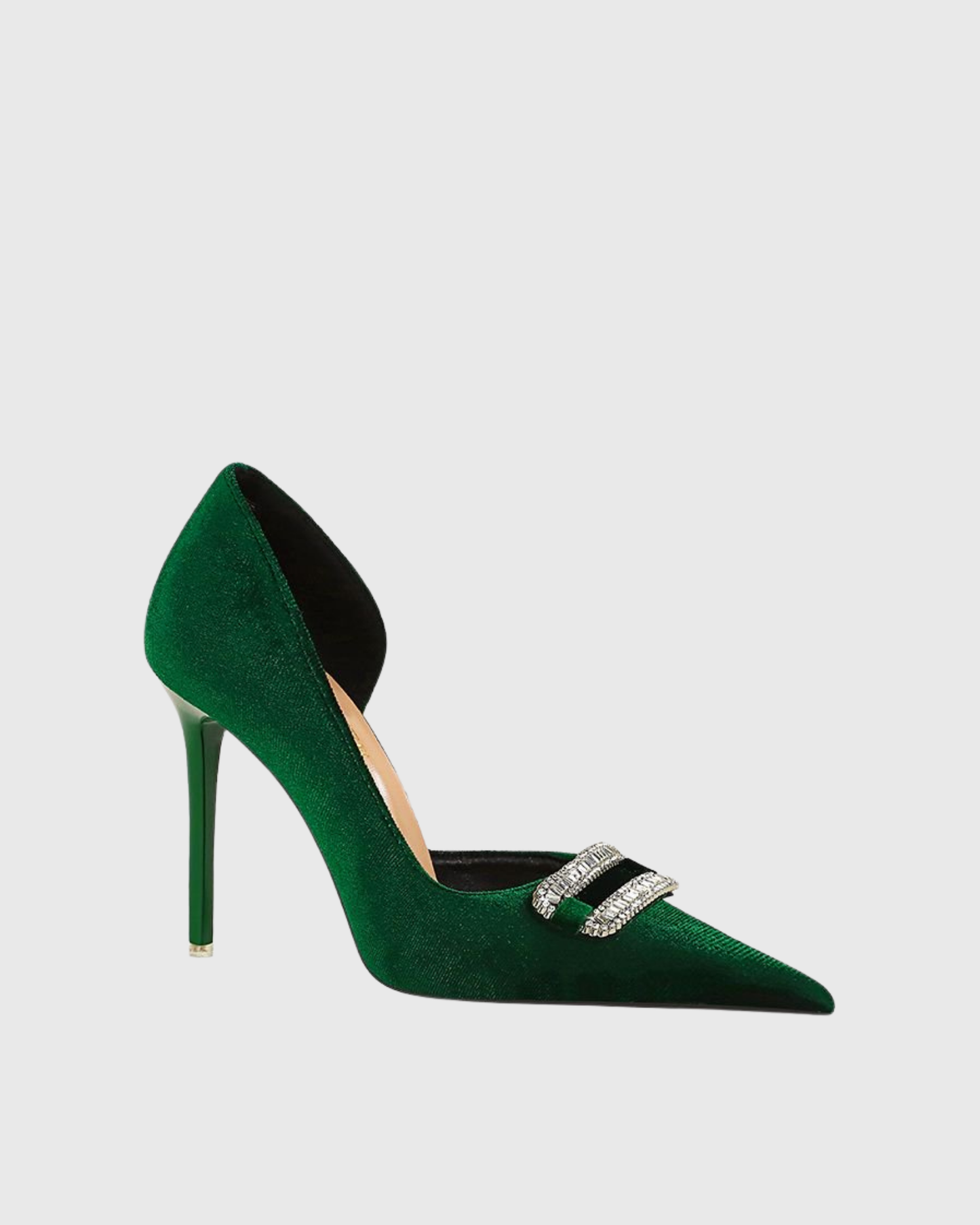 Saige Buckle Irregular Velvet Pumps In Green