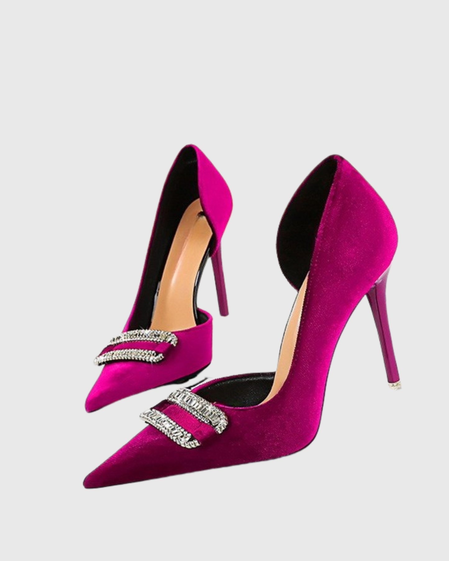 Saige Rhinestone Side Cut Pumps In Fuscia