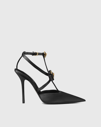 Sailor Buckle Gladiator Satin Pumps In Black