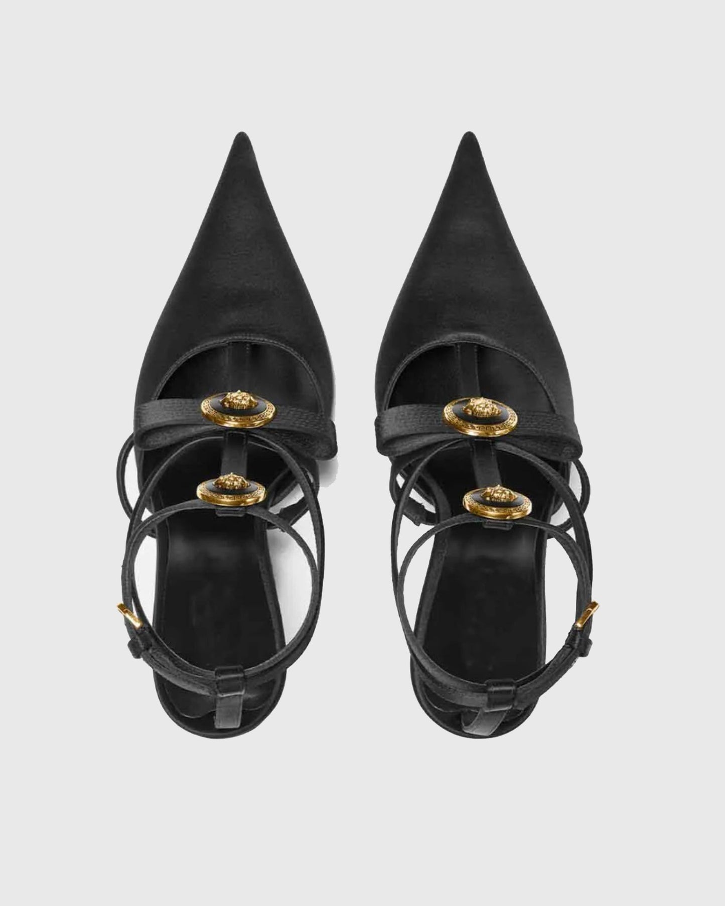 Sailor Buckle Gladiator Satin Pumps In Black
