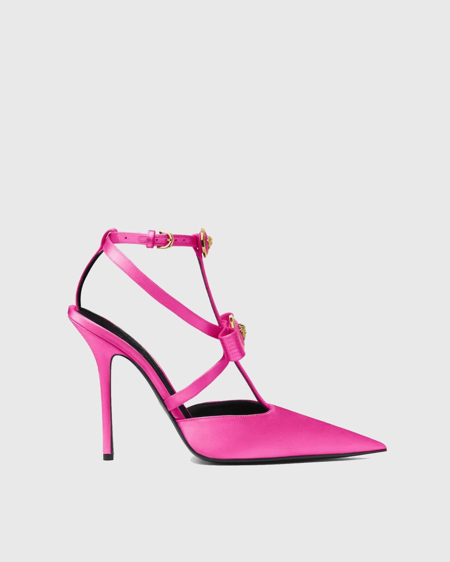 Sailor Buckle Gladiator Satin Pumps In Hot Pink