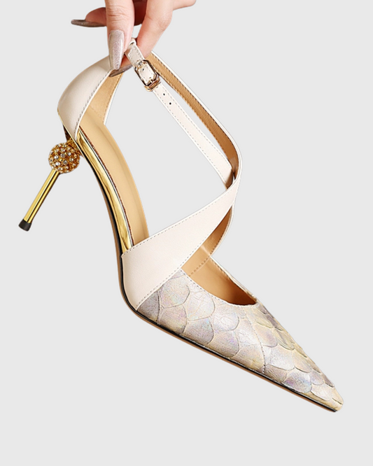 Saima Snake Print Cross Strap Pumps In White