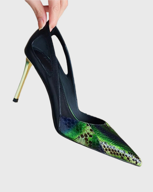 Saima Snake Print Cutout Pumps In Green