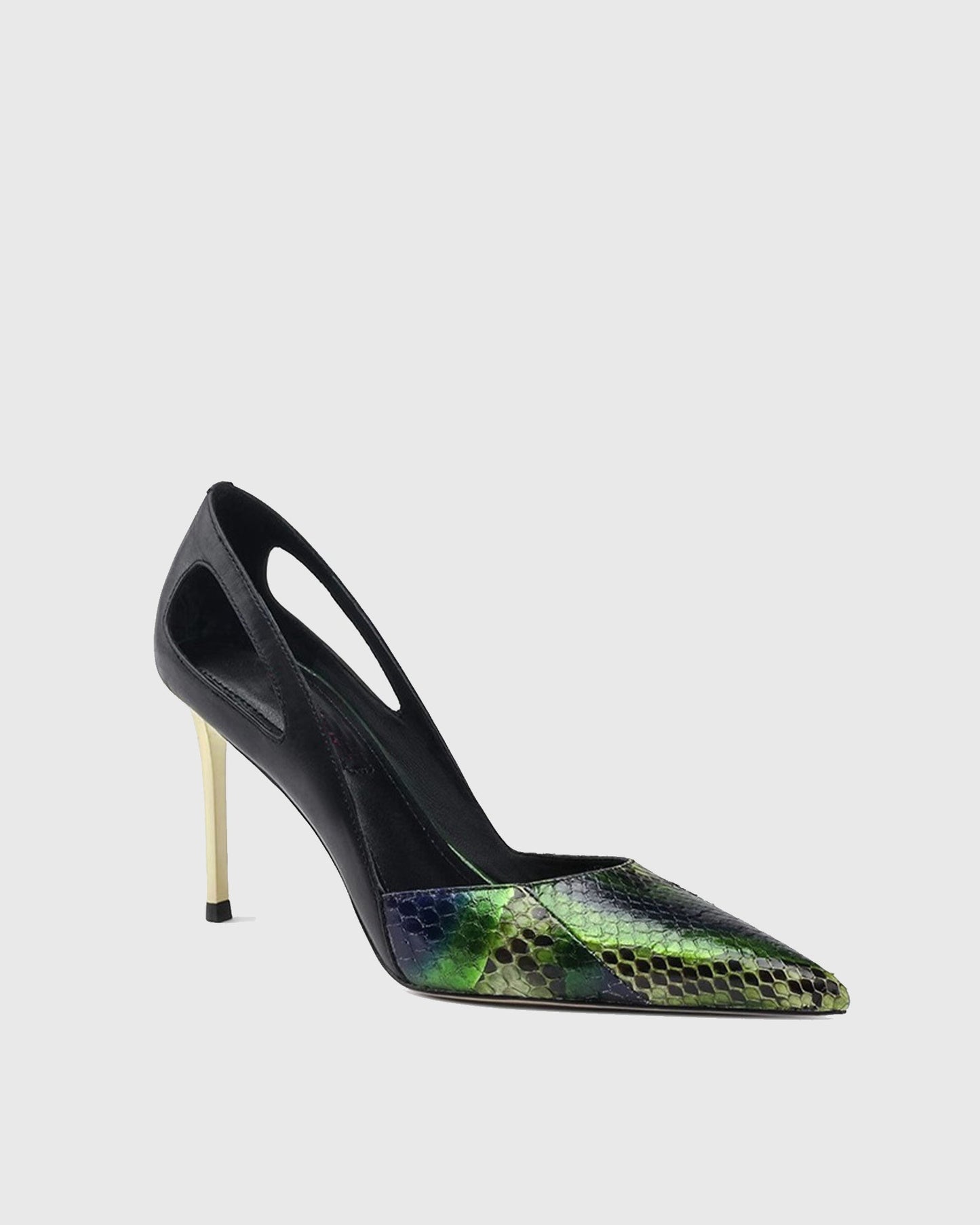 Saima Snake Print Cutout Pumps In Green