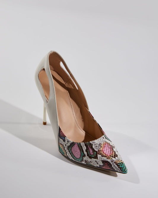 Saima Snake Print Cutout Pumps In White