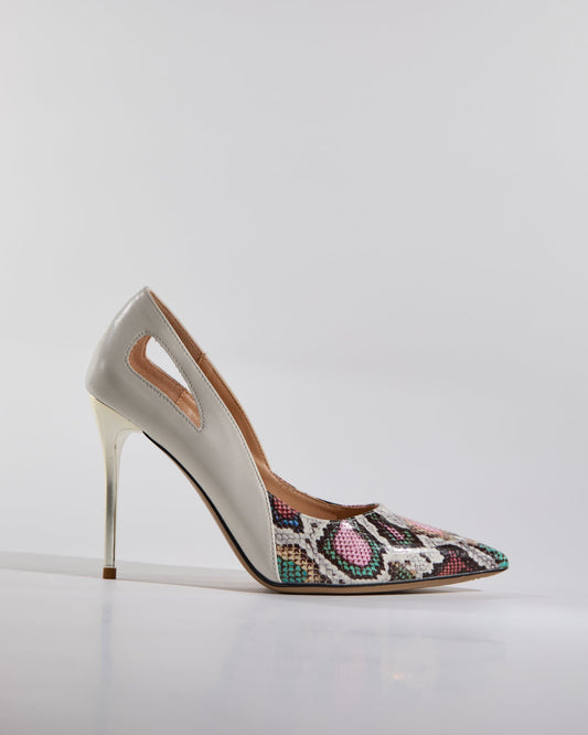 Saima Snake Print Cutout Pumps In White