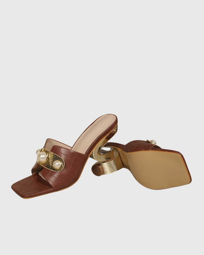 Saira Pearl Texture Asymmetrical Heels