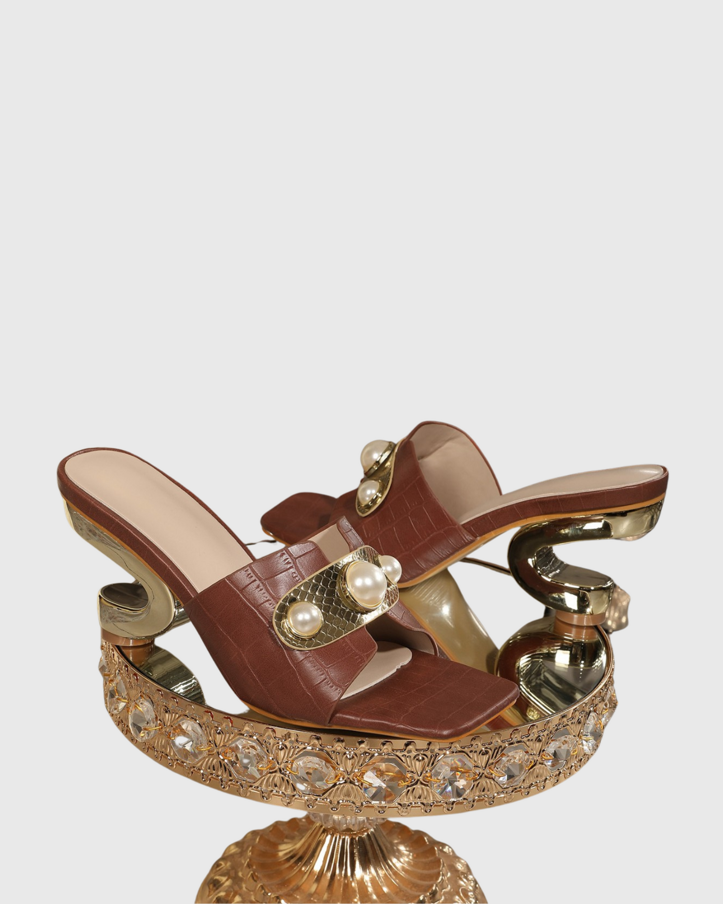 Saira Pearl Texture Asymmetrical Heels