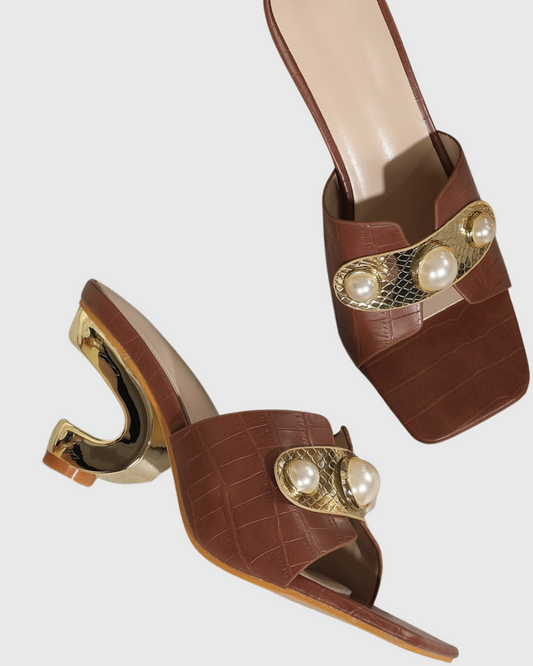 Saira Pearl Texture Asymmetrical Heels