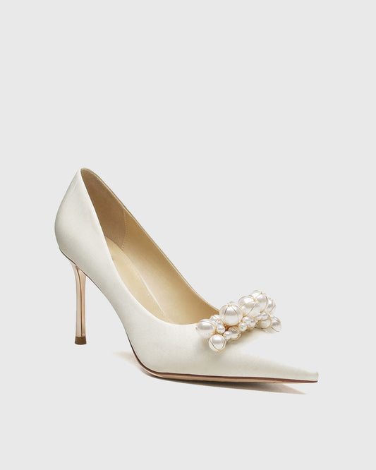 Sala Pearl Satin Pumps In White
