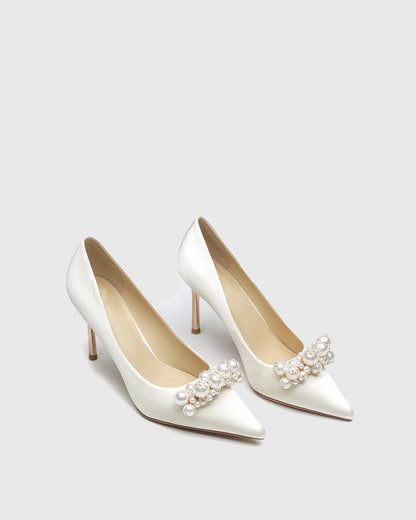 Sala Pearl Satin Pumps In White