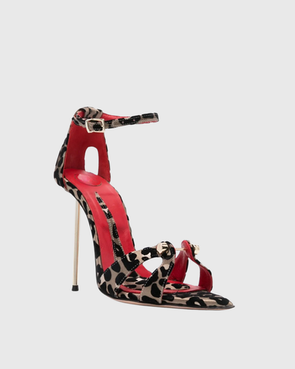 Sang Cutout Metal Nail Leopard Print Sandals