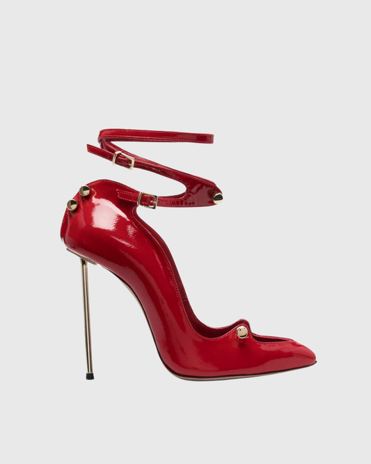 Sang Cutout Nail Cross Strap Pumps In Red