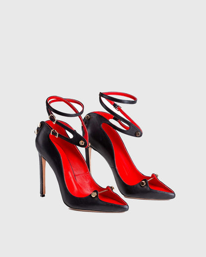 Sang Cutout Nail Cross Strap Pumps In Black