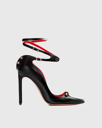 Sang Cutout Nail Cross Strap Pumps In Black