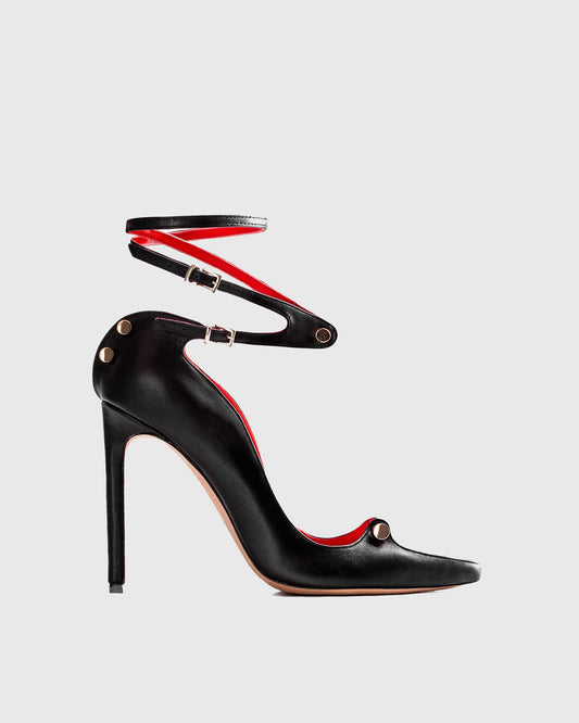 Sang Cutout Nail Cross Strap Pumps In Black