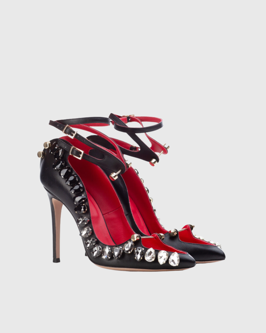 Sang Diamond Cutout Nail Cross Nail Cross Strap Heels