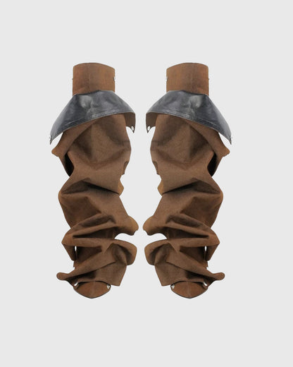 Santa Rivet Removable Denim Knee High Boots In Brown