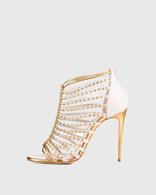 Santina Woven Rivet Sandals In Gold