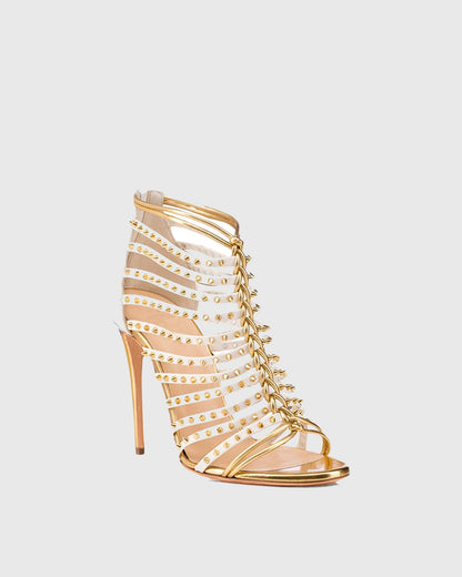 Santina Woven Rivet Sandals In Gold