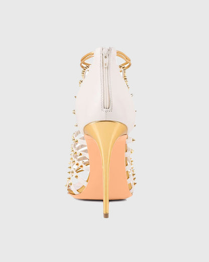 Santina Woven Rivet Sandals In Gold