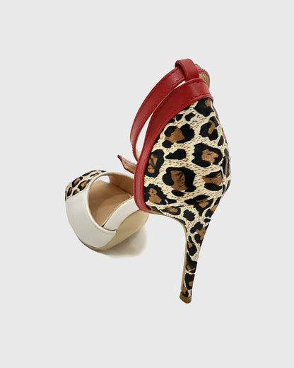 Sara Leopard Print Splicing Sandals In White