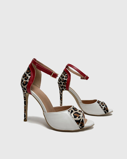 Sara Leopard Print Splicing Sandals In White