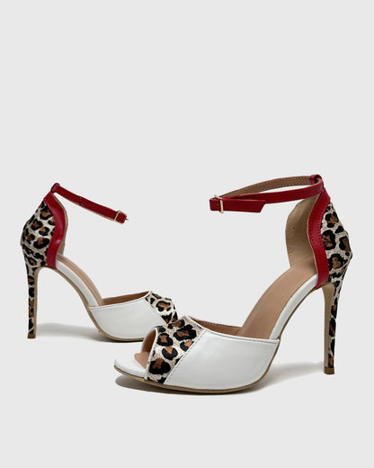Sara Leopard Print Splicing Sandals In White