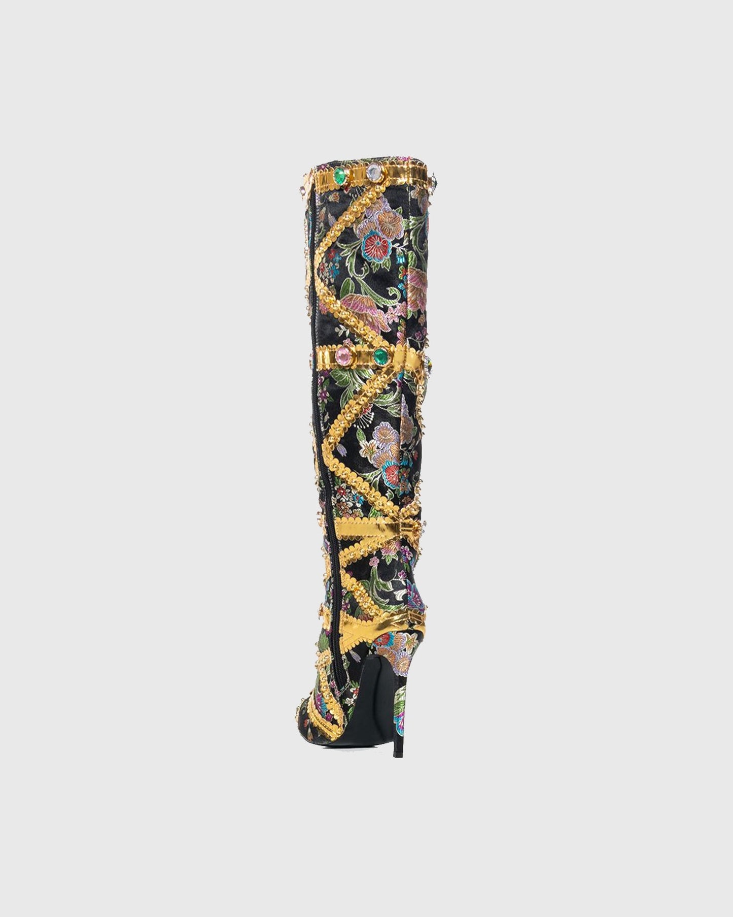 Sardinia Rhinestone Embroidery Knee High Boots In Black