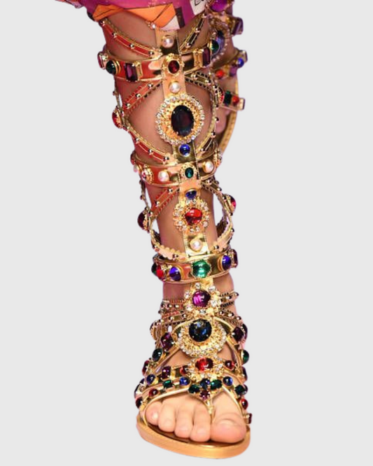 Sardinia Rhinestone Knee High Gladiator Sandals