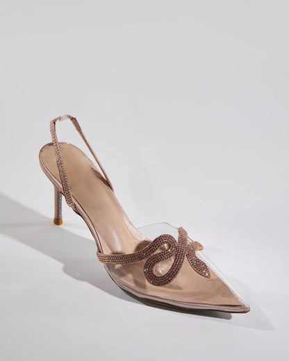Sarni Snake Rhinestone Slingback Pumps in Champagne