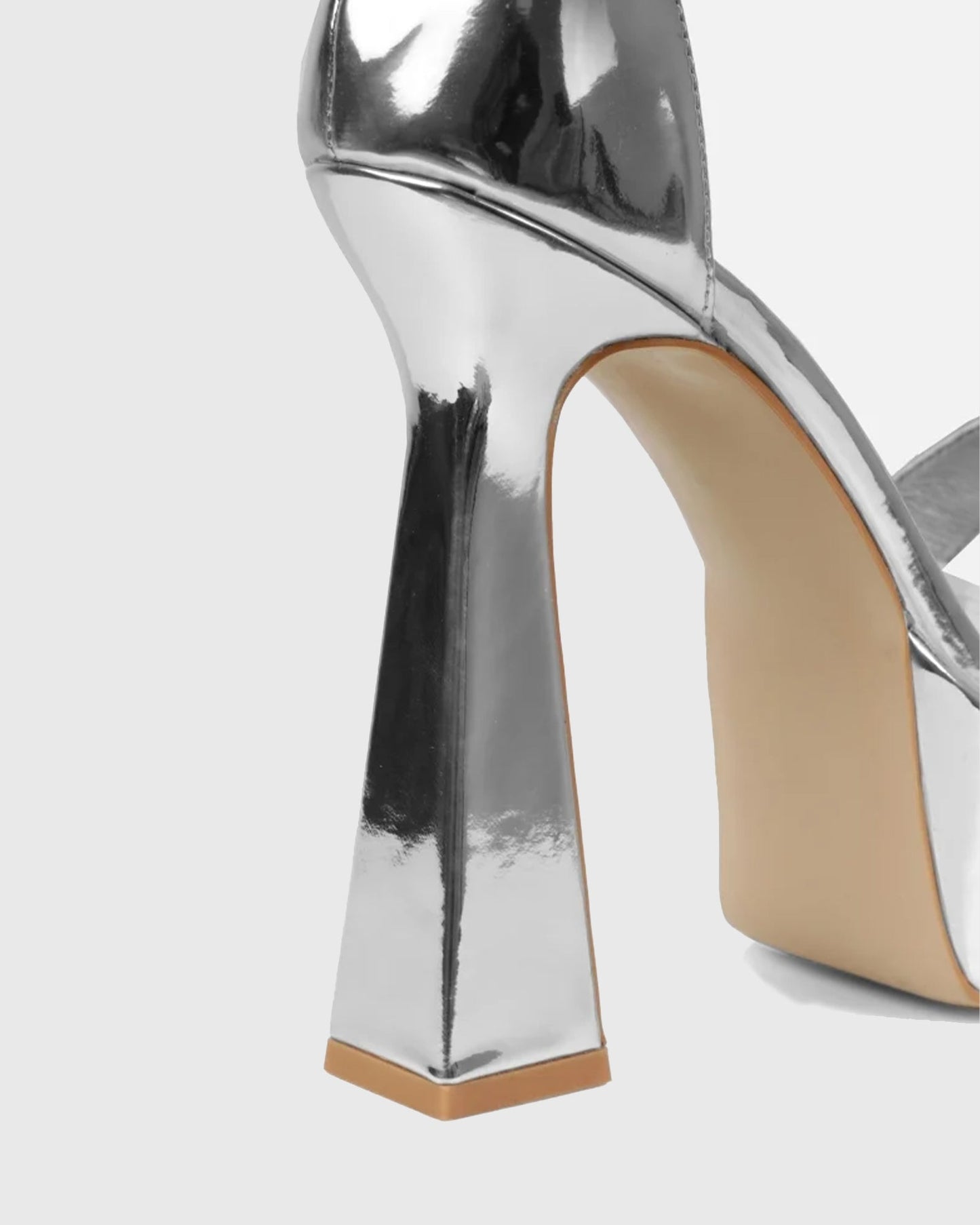 Sassy Diamond Metallic Platform Flared Heels In Silver