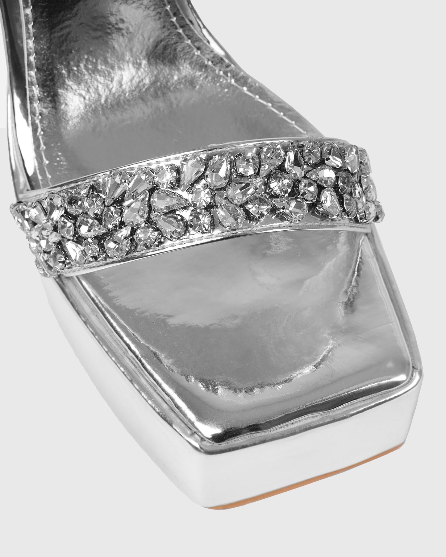 Sassy Diamond Metallic Platform Flared Heels In Silver